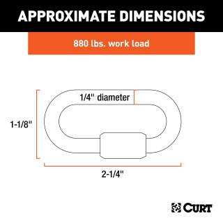 CURT Quick Links - Versatile Chain, Cable, and Rope Connector CURT quick link with zinc-plated finish and 1/4 inch diameter, ideal for chain connections