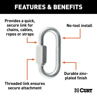 CURT Quick Links - Versatile Chain, Cable, and Rope Connector CURT quick link with zinc-plated finish and 1/4 inch diameter, ideal for chain connections
