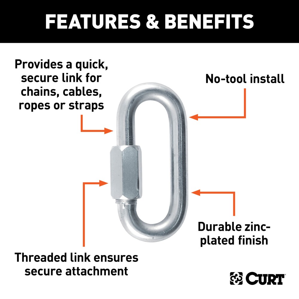 CURT quick link with threaded end and barrel screw for secure connections.