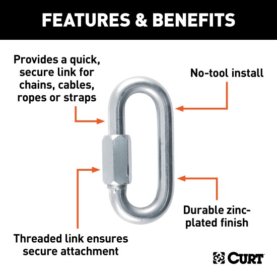 CURT Quick Links - Versatile, Durable Towing Hardware CURT quick link with threaded end and barrel screw for secure connections.