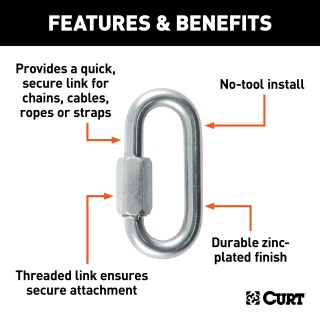CURT Quick Links - Versatile, Secure Zinc-Plated Connectors CURT quick link with a 3/8-inch diameter and zinc-plated finish for towing and versatile applications.