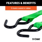 CURT 15' Cargo Straps with Cambuckle and Rubber-Coated S-Hooks CURT dark green 15-foot cambuckle cargo straps with rubber-coated S-hooks