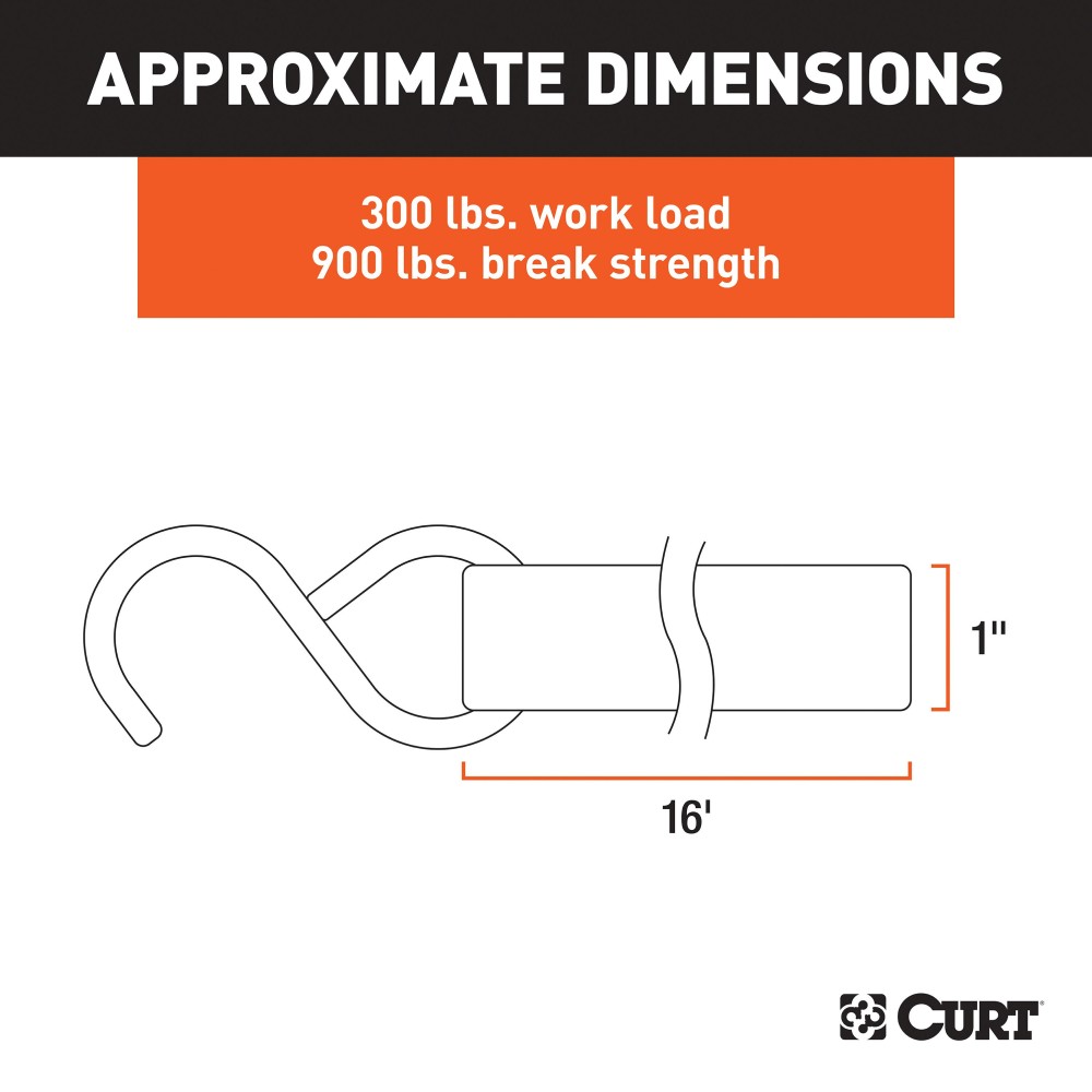 CURT cargo strap, 16 feet long green cambuckle with S-hooks, 4-pack