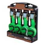 CURT cargo strap, 16 feet long green cambuckle with S-hooks, 4-pack