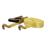 CURT 27 ft Ratchet Tie Down Strap with Zinc J-Hooks Yellow CURT ratchet tie down strap with zinc J-hooks for cargo security