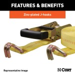 CURT 27 ft Ratchet Tie Down Strap with Zinc J-Hooks Yellow CURT ratchet tie down strap with zinc J-hooks for cargo security