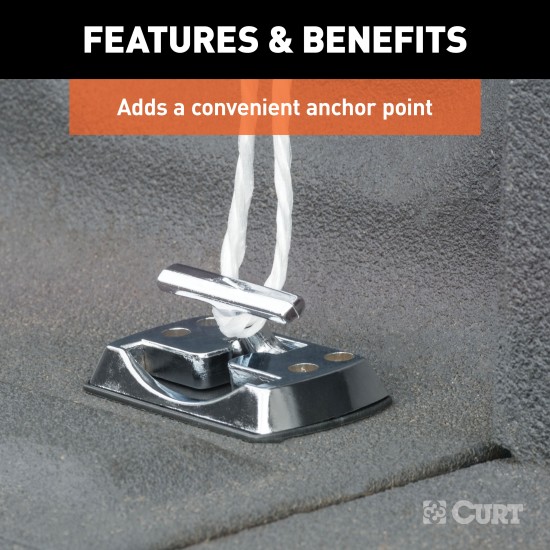 CURT Fold-Away Rope Hook Tiedown Anchor with Chrome Finish Chrome-plated fold-away rope hook tiedown anchor for secure cargo management