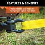 CURT Vehicle Recovery Strap with 9000 lbs Weight Capacity CURT vehicle recovery strap with looped ends, 30 foot length, 9000 lbs weight capacity and 18000 lbs break strength.