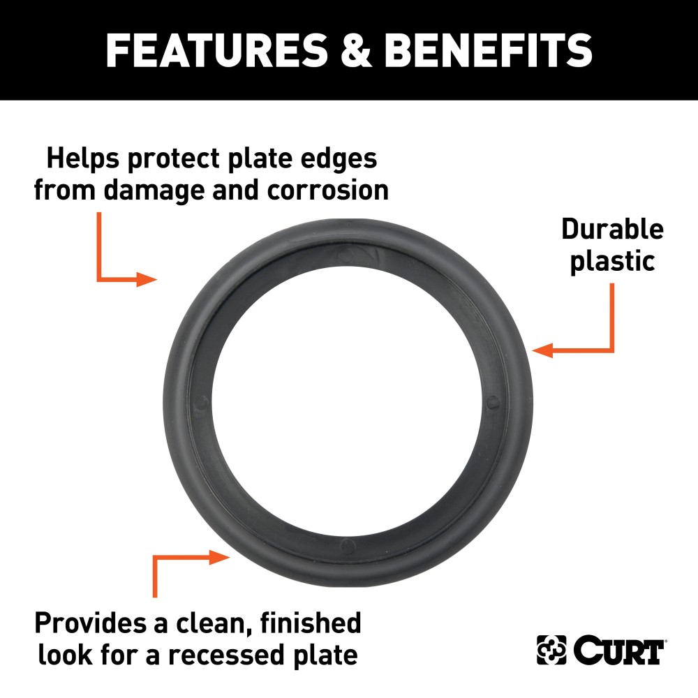 CURT black plastic trim ring for recessed tiedown anchors, offers a secure, finished look