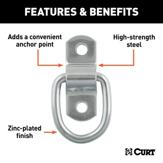 CURT D-ring tiedown anchor with zinc-plated steel construction for cargo security in trailers and trucks.