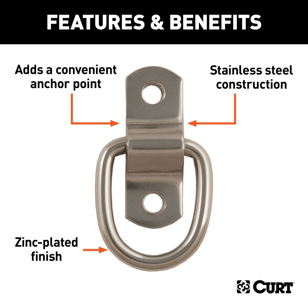 CURT D-ring tiedown anchor for trailers, trucks, and vans with stainless steel construction.