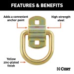 CURT Heavy-Duty D-Ring Tiedown Anchor with Steel Construction CURT D-ring tiedown anchor in forged steel with 3,600 lbs load capacity for cargo security.