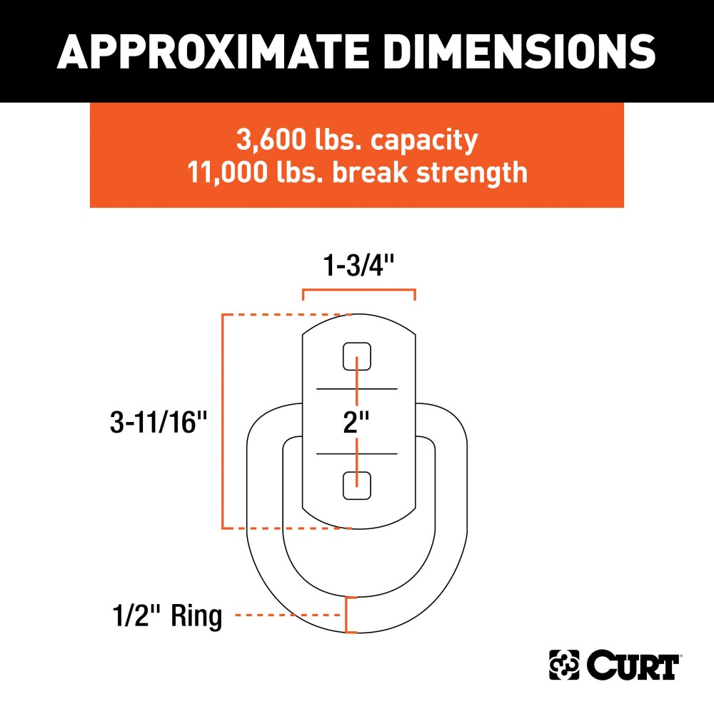 CURT D-ring tiedown anchor, zinc plated for durability, used for securing cargo in trailers and trucks