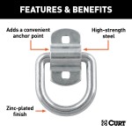 CURT D-ring tiedown anchor, zinc plated for durability, used for securing cargo in trailers and trucks