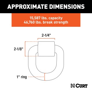 CURT Heavy-Duty D-Ring Tiedown Anchor for Cargo Security CURT D-ring tiedown anchor with a forged steel construction and 15,587 lbs. load capacity for securing cargo.