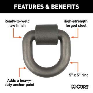 CURT Heavy-Duty D-Ring Tiedown Anchor for Cargo Security CURT D-ring tiedown anchor with a forged steel construction and 15,587 lbs. load capacity for securing cargo.