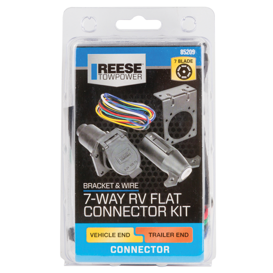 REESE Towpower 7-way RV Flat Blade Connector Kit REESE Towpower 7-way RV flat blade connector kit with vehicle and trailer ends