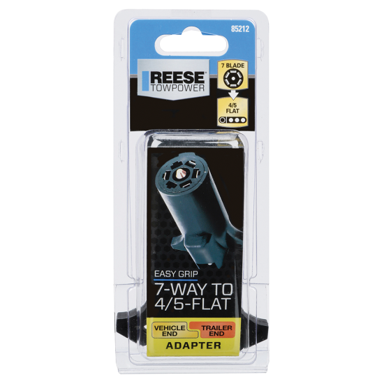 REESE Towpower Trailer Adapter - 7-Way Blade to 4 or 5-Flat REESE Towpower adapter for connecting 4 or 5-way flat trailer plugs to 7-way receptacles