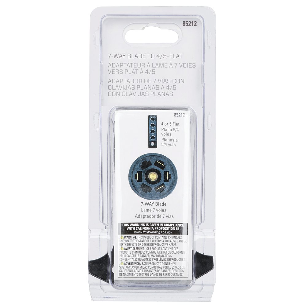 REESE Towpower Trailer Adapter - 7-Way Blade to 4 or 5-Flat REESE Towpower adapter for connecting 4 or 5-way flat trailer plugs to 7-way receptacles