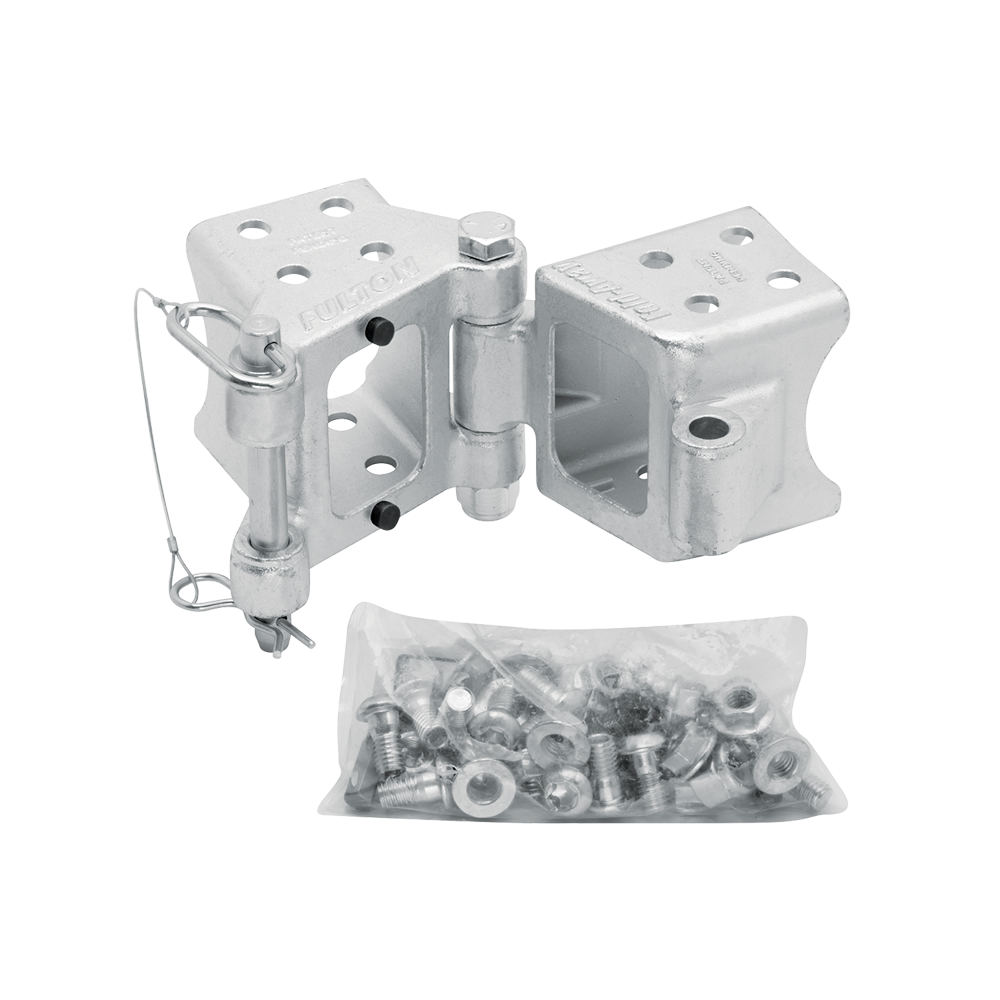 Fulton's Fold-Away Bolt-On Trailer Tongue Hinge Kit Fulton's Fold-Away Bolt-On Hinge Kits for trailer tongues with die cast steel hinges.