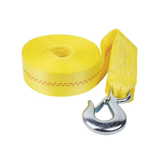 20-Foot Nylon Winch Strap with Hook for Fulton Hand Winches High-strength nylon winch strap with hook, 20 feet long, supports 4,000 lbs, compatible with Fulton hand winches.