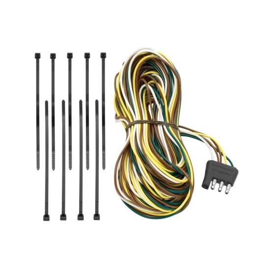 4-Flat Wiring Harness Tow Plug Kit Trailer End Connector, Dual Taillight Wires, 25 ft Long