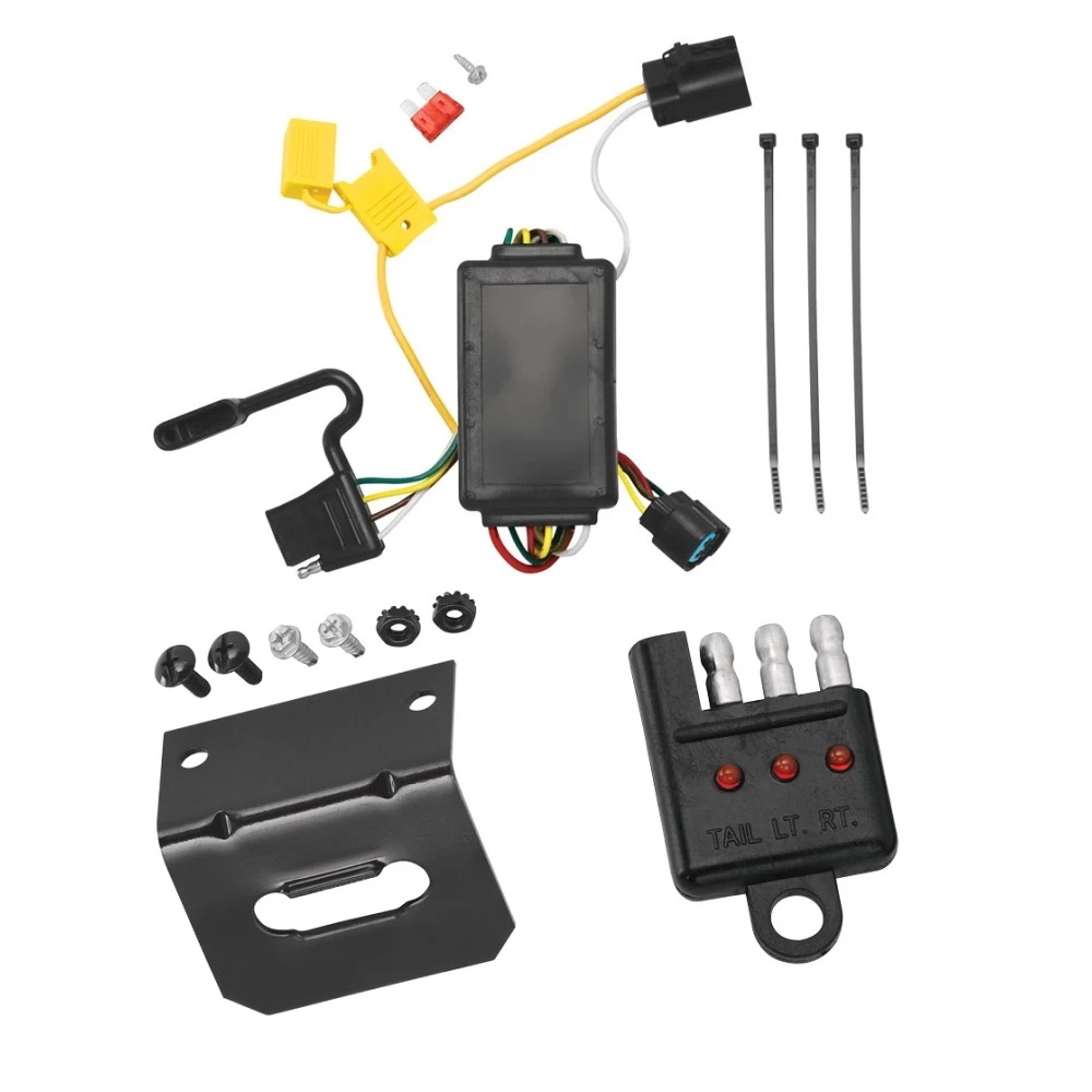 Trailer Wiring and Bracket w/ Light Tester For 07-09 Hyundai Santa Fe w/ Tow Prep Package 10-12 w/ OEM Tow Package Plug & Play 4-Flat Harness