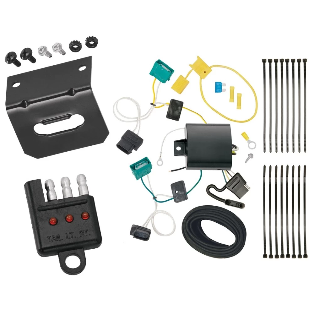 Trailer Wiring and Bracket w/ Light Tester For 18-24 Chevy Equinox except Premier 18-25 GMC Terrain w/o OEM Tow Pkg 4-Flat Harness Plug Play