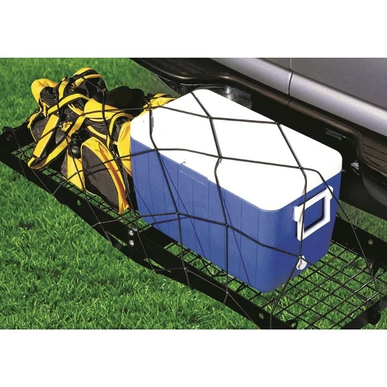 1393700 Reese Secure Trailer Hitch Mount Cargo Carrier Basket Accessory Cargo Net 36 inch x 48 inch Reese 36"x48" Bungee Strap Cargo Storage Net 16 Hooks For Roof Top Rack and Trailer Hitch Mounted Cargo Basket Carrier Platforms