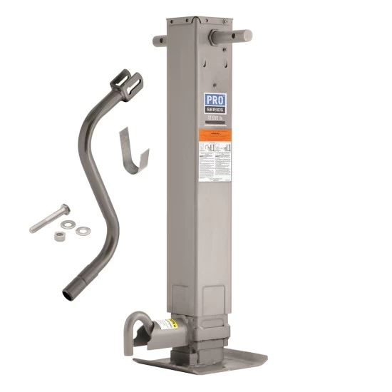 1400950376 Pro Series Square Trailer Jack No Mount 12000 lbs. Support Capacity Side Wind Weld-On 12-1/2 inch Travel Pro Series 12,000 lbs. Square Trailer Jack 26" Lift Drop Leg Spring Return Pin on Front w/ Crank