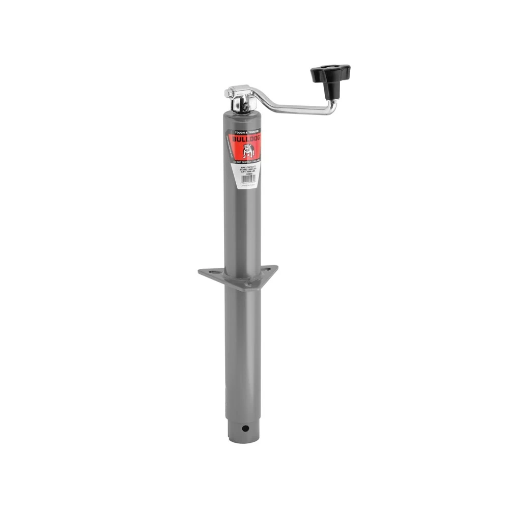 155032 BULLDOG Round Trailer Jack A-Frame 5000 lbs. Lift Capacity Top Wind Bolt-On 15 inch Travel Bulldog 5,000 lbs. Round A-Frame Trailer Jack Topwind 15" Lift