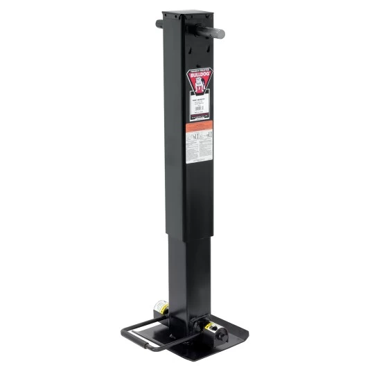 182701 BULLDOG Twin Cam Heavy Duty Square Trailer Jack 25000 lbs. Support Capacity Side Wind 12-1/2 inch Travel Bulldog 25,000 lbs Square Trailer Jack Drop Leg Sidewind 26" Lift Spring Return
