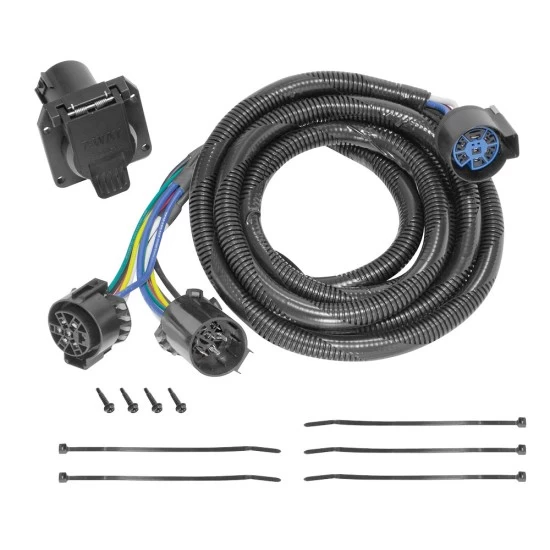 Fifth Wheel Adapter Harness For 97-21 Dodge Ford GM RAM Toyota 7-Way RV Round Tow Plug Harness Flat Pin U.S. Car Connector Assembly 9 ft. 