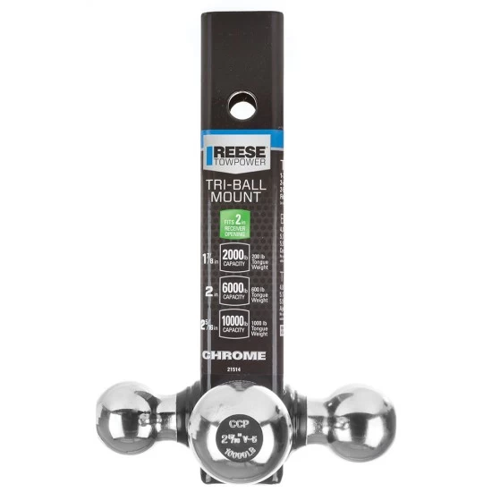 Reese Triple Ball Trailer Hitch Ball Mount Fits 2" Tow Receiver 1-7/8" 2" and 2-5/16" Balls Chrome