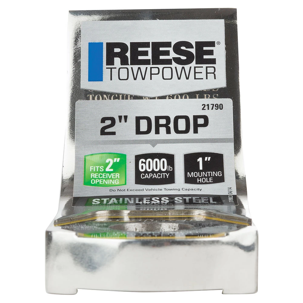 Reese 6,000 lbs Stainless Steel Ball Mount Fits 2" Receiver 2" Drop 3/4" Rise 9" Long 1" Ball Hole w/InterLock