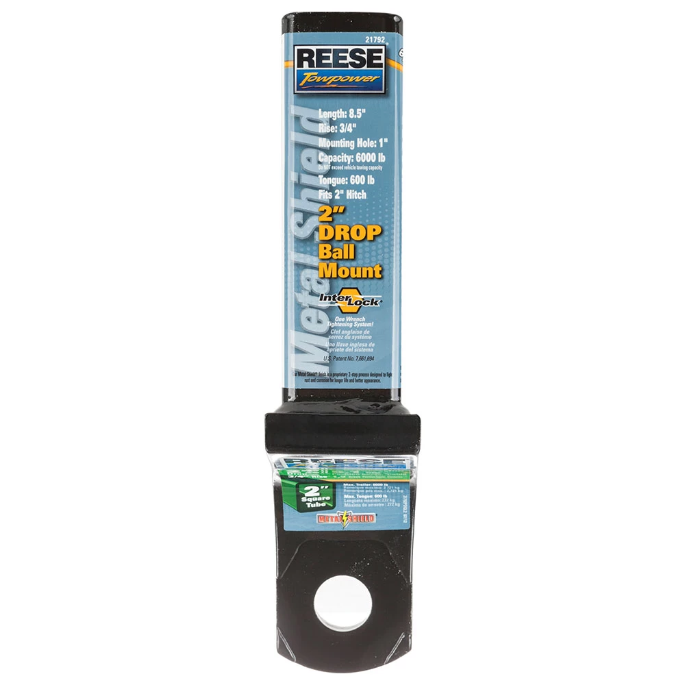 Reese 6,000 lbs Ball Mount Fits 2" Receiver 2" Drop 3/4" Rise 9" Long 1" Ball Hole w/InterLock