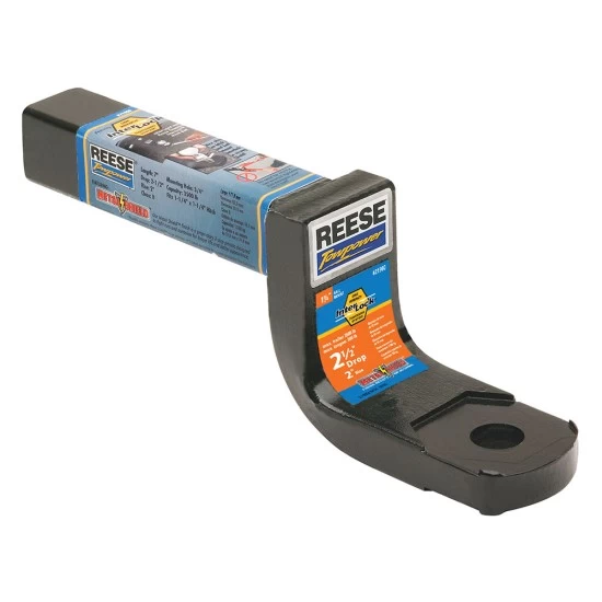 21900 Reese Towpower Trailer Hitch Ball Mount 3500 lbs. Capacity Fits 1-1/4 inch Receiver 2-1/2 inch Drop Black Reese 3,500 lbs Draw-Bar Fits Class II 1-1/4" Receiver Tow Hitch 2-1/2" Drop 2" Rise 7" Long 3/4" Ball Hole w/ Interlock