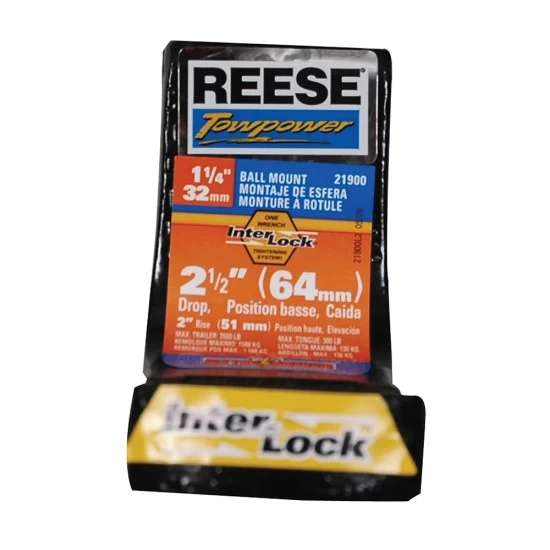 21900 Reese Towpower Trailer Hitch Ball Mount 3500 lbs. Capacity Fits 1-1/4 inch Receiver 2-1/2 inch Drop Black Reese 3,500 lbs Draw-Bar Fits Class II 1-1/4" Receiver Tow Hitch 2-1/2" Drop 2" Rise 7" Long 3/4" Ball Hole w/ Interlock