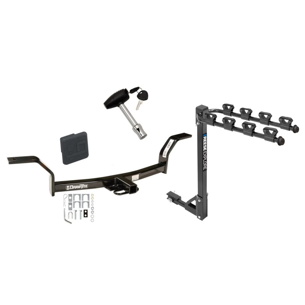 Trailer Tow Hitch w/ 4 Bike Rack For 92-00 Honda Civic Coupe & Sedan Only 97-01 Acura EL tilt away adult or child arms fold down carrier w/ Lock and Cover
