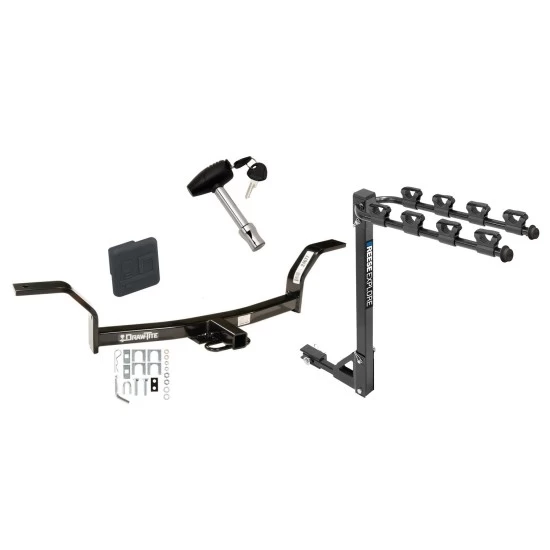Trailer Tow Hitch w/ 4 Bike Rack For 92-00 Honda Civic Coupe & Sedan Only 97-01 Acura EL tilt away adult or child arms fold down carrier w/ Lock and Cover