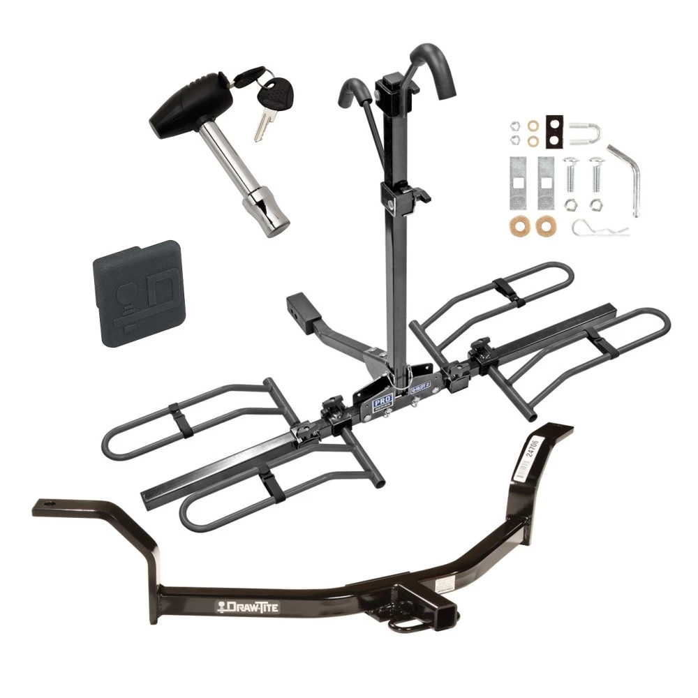 Trailer Tow Hitch For 01-05 Honda Civic Coupe & Sedan Platform Style 2 Bike Rack w/ Hitch Lock and Cover