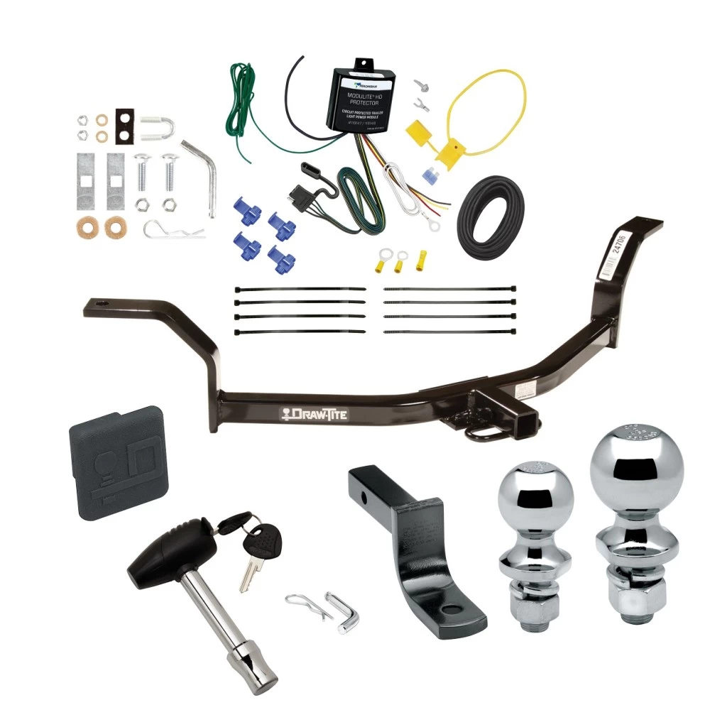 Trailer Tow Hitch For 01-05 Honda Civic Sedan Deluxe Package Wiring 2" and 1-7/8" Ball and Lock