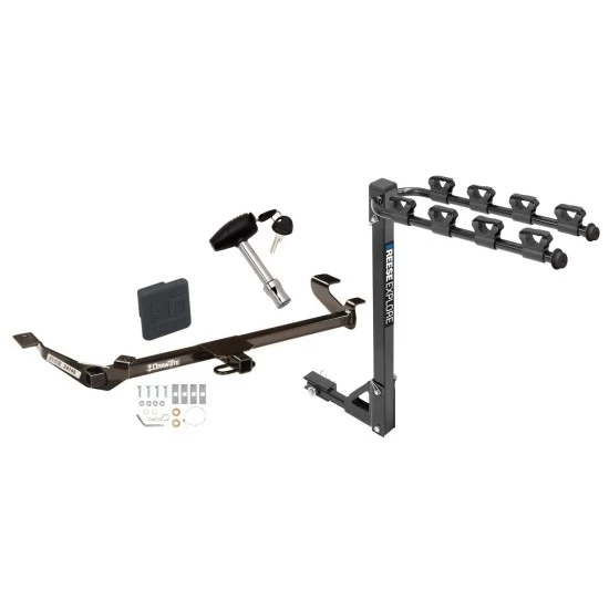 Trailer Tow Hitch w/ 4 Bike Rack For 05-10 Chevy Cobalt 05-06 Pontiac Pursuit tilt away adult or child arms fold down carrier w/ Lock and Cover