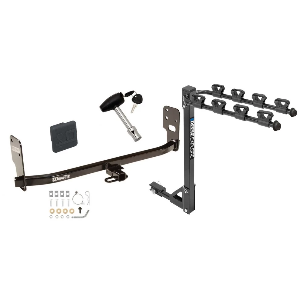 Trailer Tow Hitch w/ 4 Bike Rack For 05-09 Ford Mustang V6 V8 Models GT Only tilt away adult or child arms fold down carrier w/ Lock and Cover