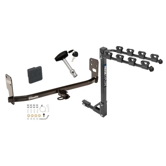 Trailer Tow Hitch w/ 4 Bike Rack For 05-09 Ford Mustang V6 V8 Models GT Only tilt away adult or child arms fold down carrier w/ Lock and Cover
