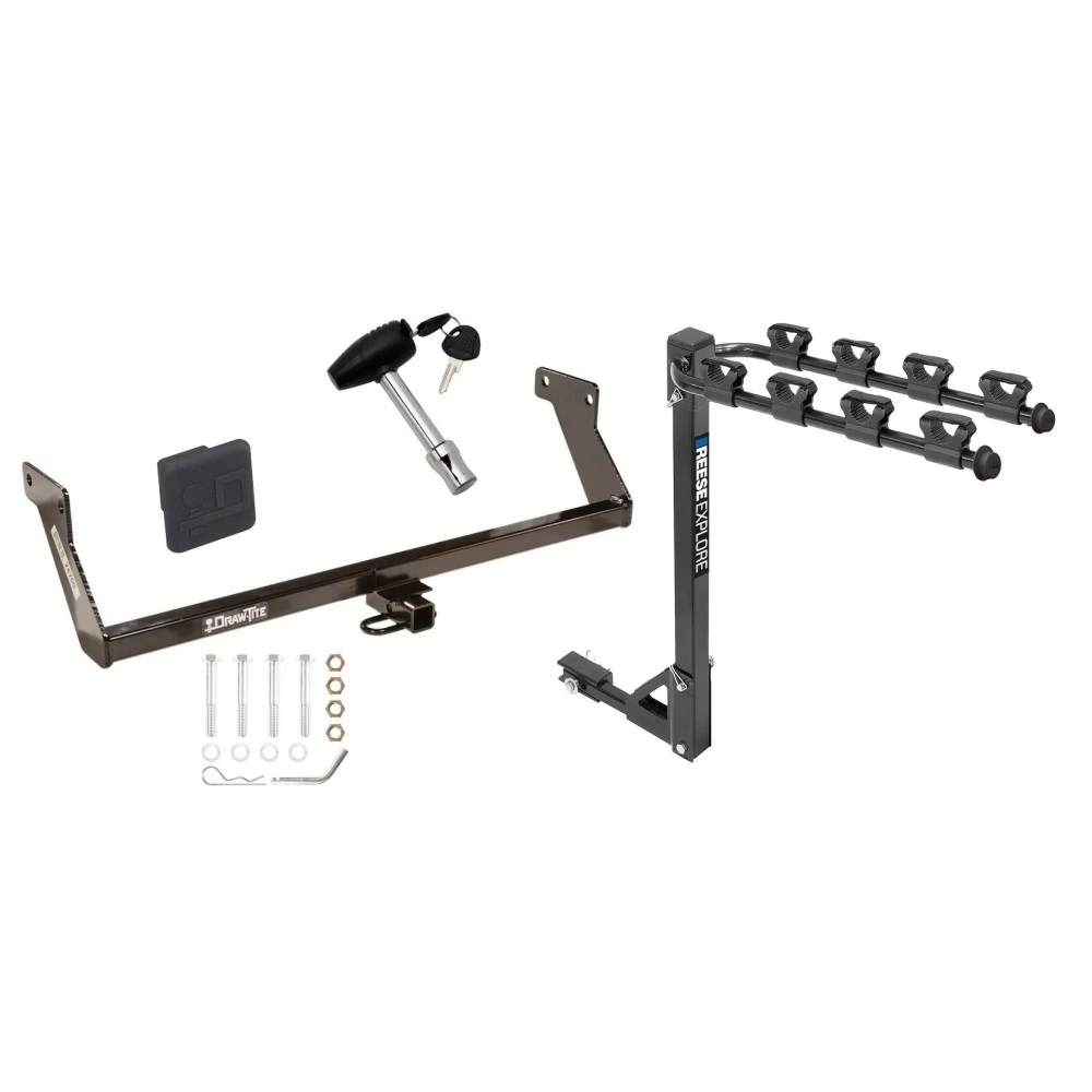 Trailer Tow Hitch w/ 4 Bike Rack For 07-12 Dodge Caliber 08-09 Except SRT tilt away adult or child arms fold down carrier w/ Lock and Cover