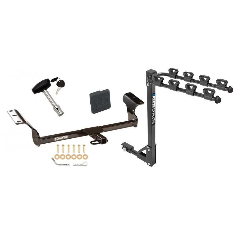 Trailer Tow Hitch w/ 4 Bike Rack For 03-10 Pontiac Vibe 03-14 Toyota Matrix tilt away adult or child arms fold down carrier w/ Lock and Cover