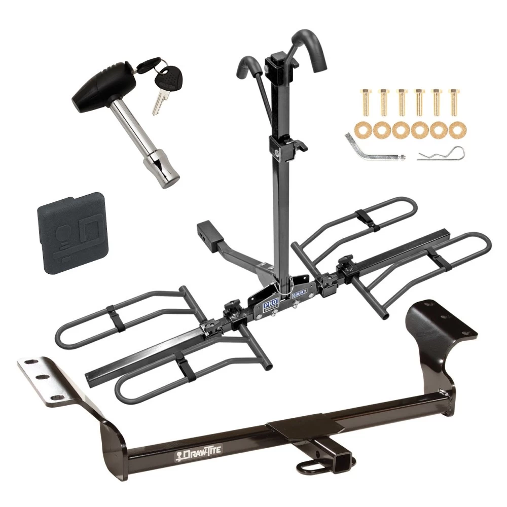 Trailer Tow Hitch For 03-10 Pontiac Vibe 03-14 Toyota Matrix Platform Style 2 Bike Rack w/ Hitch Lock and Cover