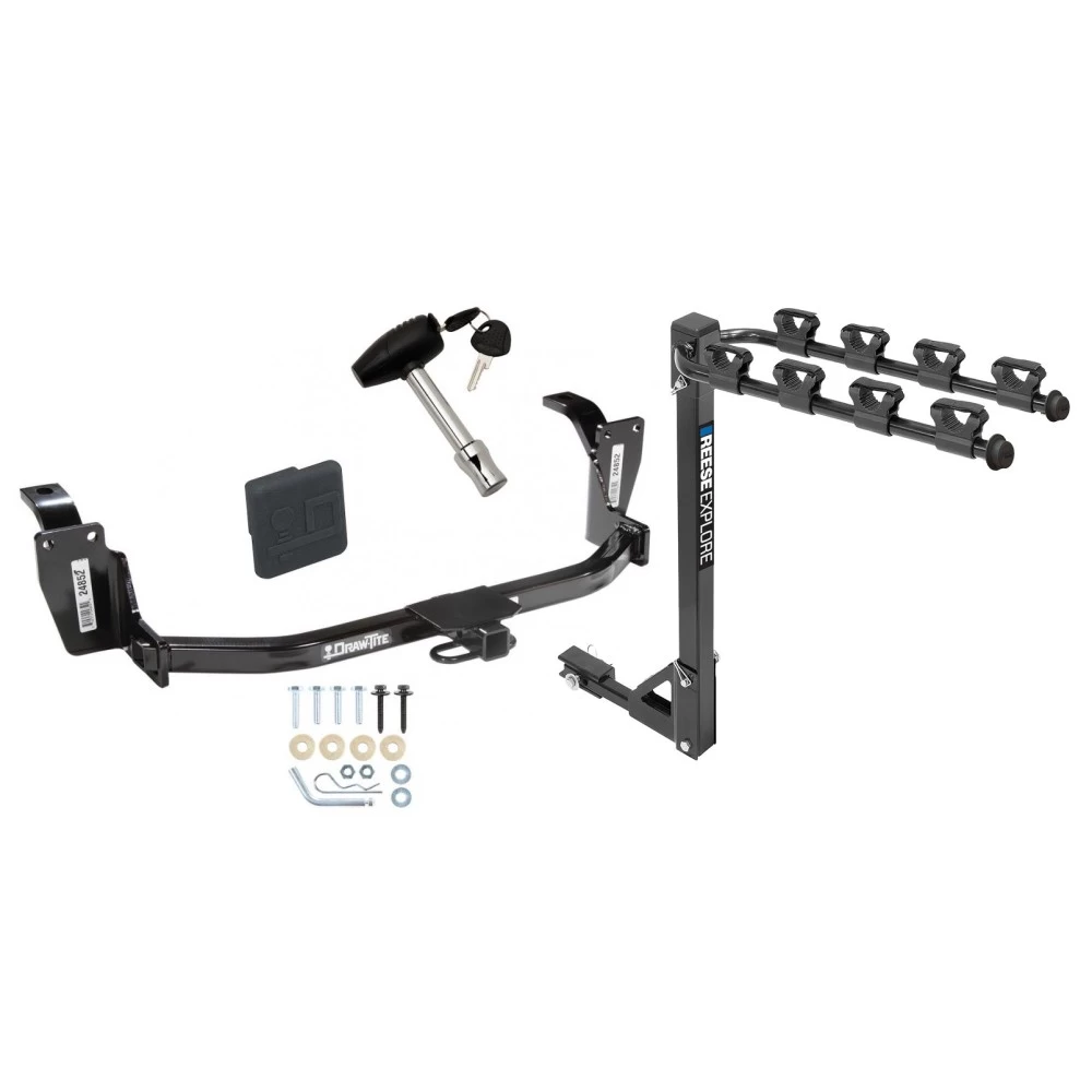 Trailer Tow Hitch w/ 4 Bike Rack For 10-15 Honda Accord Crosstour tilt away adult or child arms fold down carrier w/ Lock and Cover