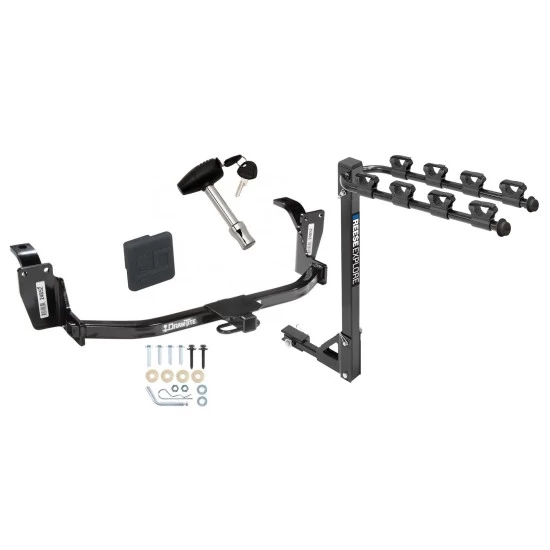 Trailer Tow Hitch w/ 4 Bike Rack For 10-15 Honda Accord Crosstour tilt away adult or child arms fold down carrier w/ Lock and Cover